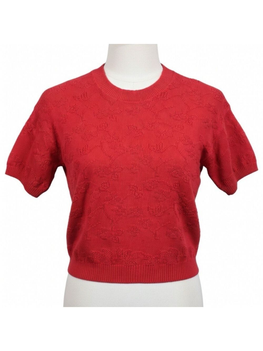 Vintage Vibrant Red Crewneck YARNWORKS Short Sleeve Sweater Medium Chunky